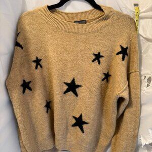 Vince Camuto Star Print Sweater Womens Small Tan Black Stars